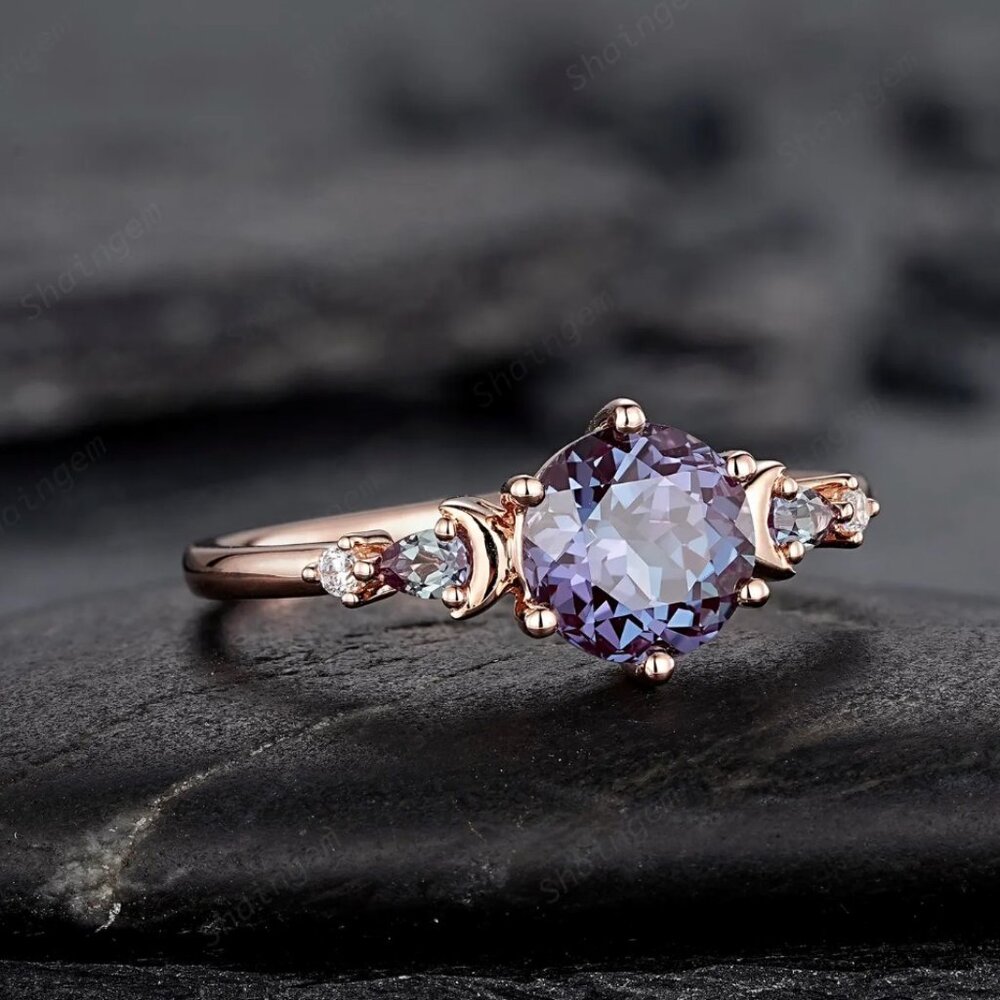 Color-Changing Alexandrite Engagement Ring unique moon star $335 sz 6.5 - Picture 4 of 6
